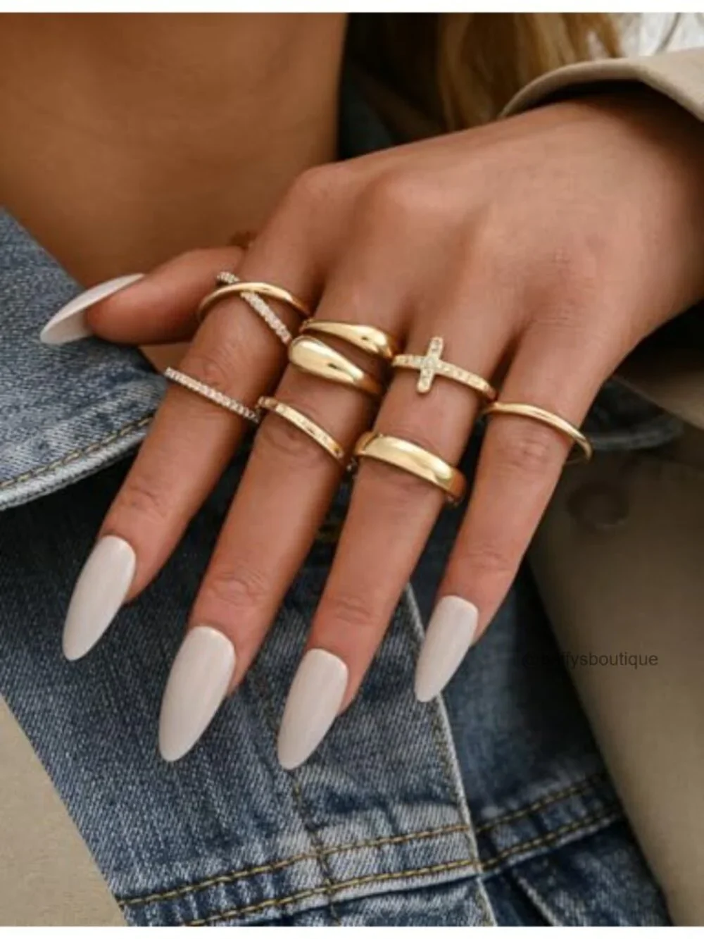 Non Tarnish 14K Gold Plated Chunky Stackable Cubic Zirconia Ring Set for Women,